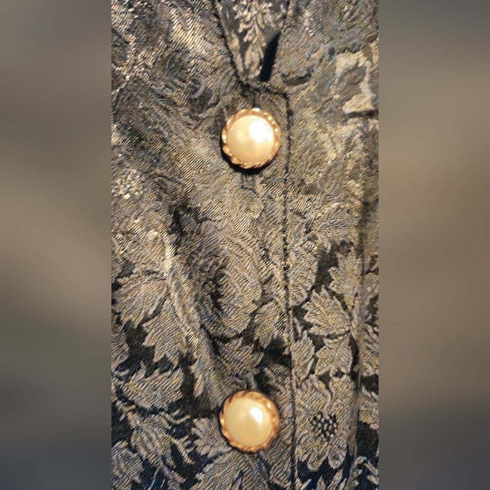 Byer Too! Vintage Black Floral Dress with Pearl Buttons Size 9 - Picture 3 of 5